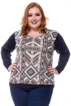 Blusa jacard decote V 0237 Blusa jacard decote V 0237