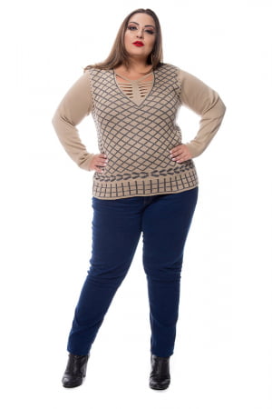 blusa trico jacard losango gola ragada 0203 blusa trico jacard losango gola ragada 0203